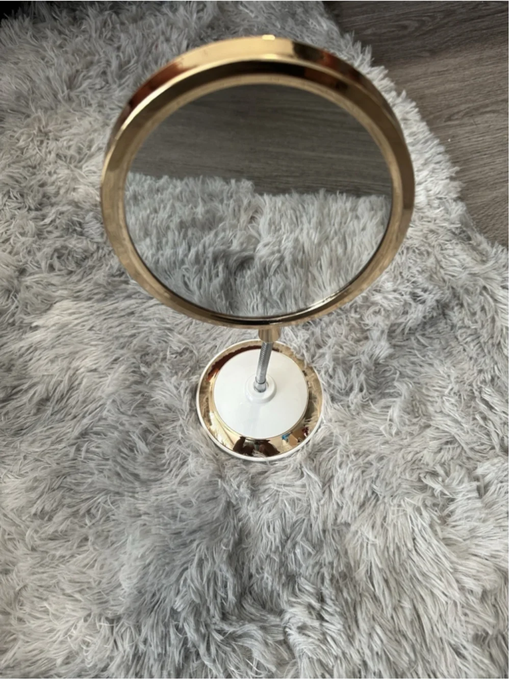 Round Tabletop Make-up Vanity Mirror Adjustable Metal Gold/White Modern 15 in